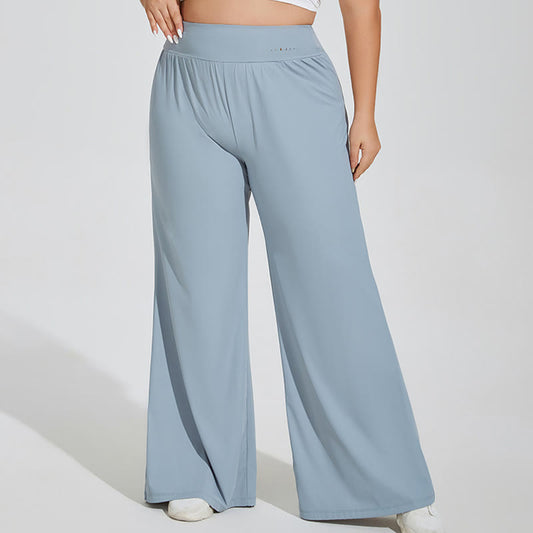 Plus Size High Waist Yoga Wide Leg Fitness Pants - Blau - 4XL - image 0