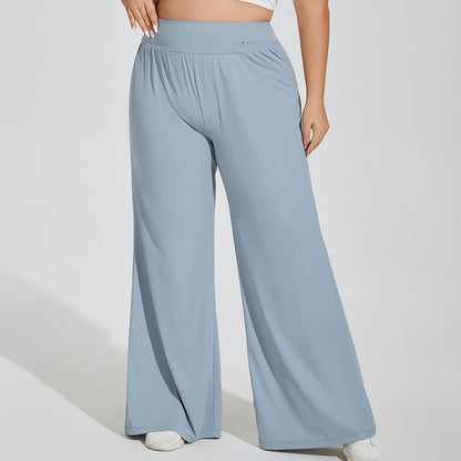 Plus Size High Waist Yoga Wide Leg Fitness Pants - Blau - 4XL - image 0