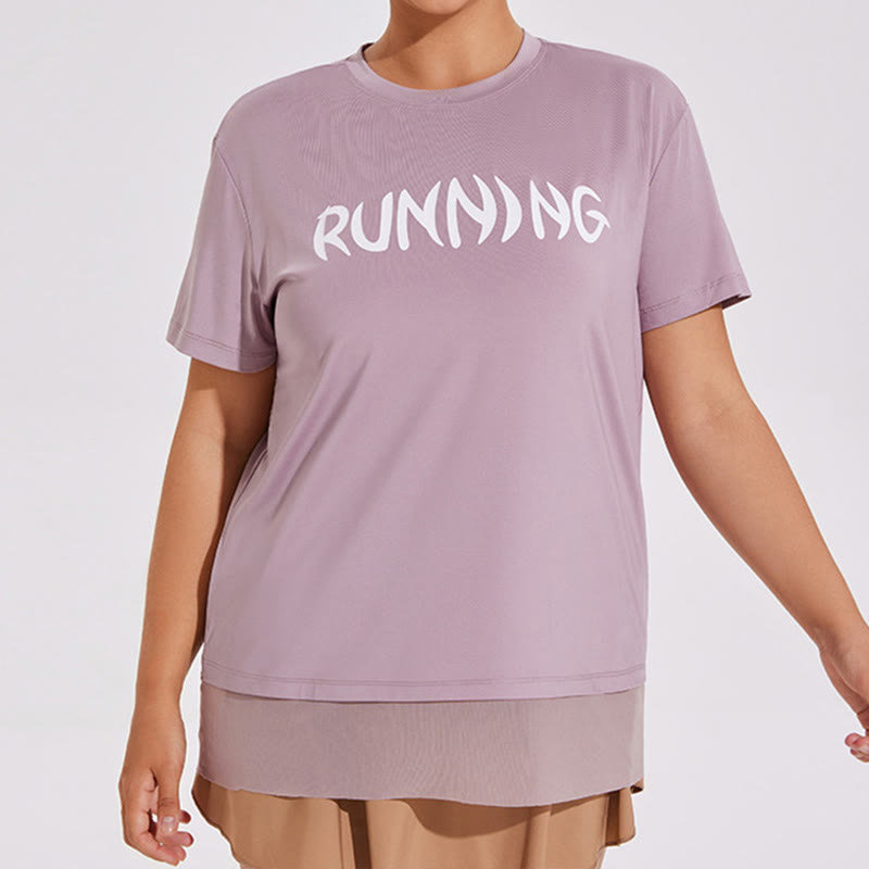Plus Size Mesh-Einsätze, lockeres Kurzarm-Yogahemd - Lila - 4XL - image 0