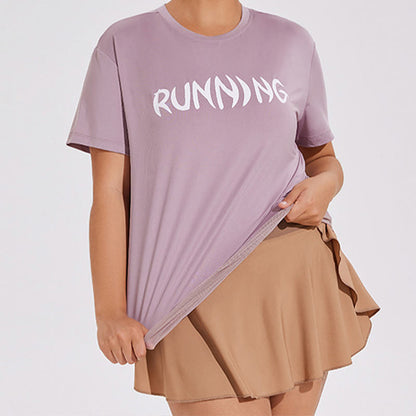 Plus Size Mesh-Einsätze, lockeres Kurzarm-Yogahemd - image 1