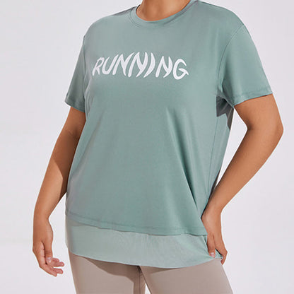 Plus Size Mesh-Einsätze, lockeres Kurzarm-Yogahemd - image 3