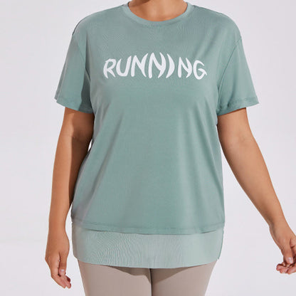 Plus Size Mesh-Einsätze, lockeres Kurzarm-Yogahemd - Grün - 4XL - image 2