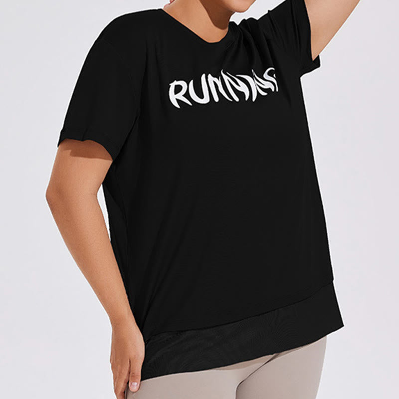Plus Size Mesh-Einsätze, lockeres Kurzarm-Yogahemd - image 6