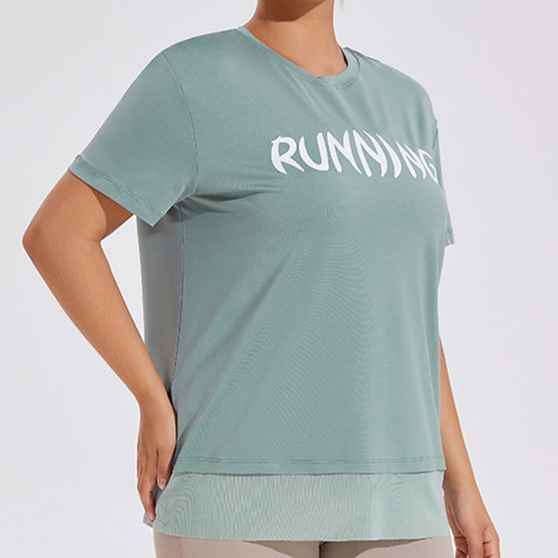 Plus Size Mesh-Einsätze, lockeres Kurzarm-Yogahemd - image 4