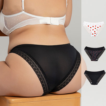 Tief sitzende Spitzenhöschen mit Erdbeer-Herz-Print in Übergröße (2er-Pack)