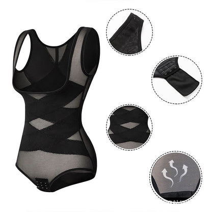 Sexy Shapewear aus Netzstoff mit gekreuzten Trägern und Bauchkontrolle in Übergröße