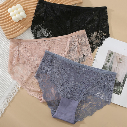 Sexy, halbtransparente Spitzenhöschen mit hoher Taille in Übergröße (3er-Pack)