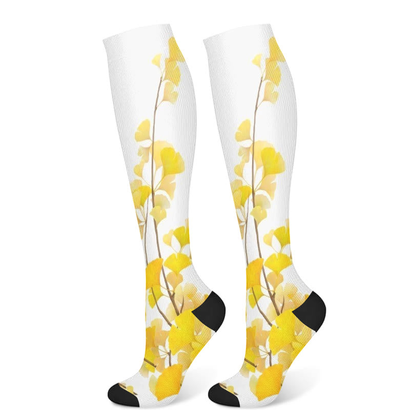 Kompressionsstrümpfe mit Ginkgoblättern und Pflaumenblüten (3 Paar) - Ginkgoblatt (1 Paar) - S/M - image 7