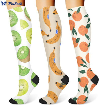 Kompressionsstrümpfe mit Kiwi- und Bananenmotiv sowie Orange (3 Paar) - image 1