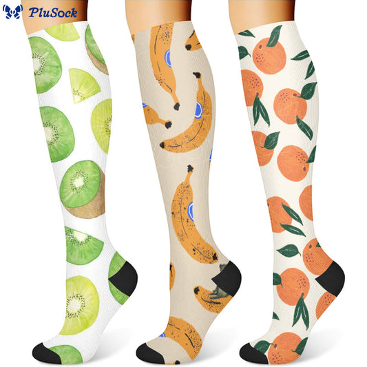 Kompressionsstrümpfe mit Kiwi- und Bananenmotiv sowie Orange (3 Paar) - image 1
