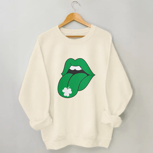 Sweatshirt mit grünen Lippen in Übergröße