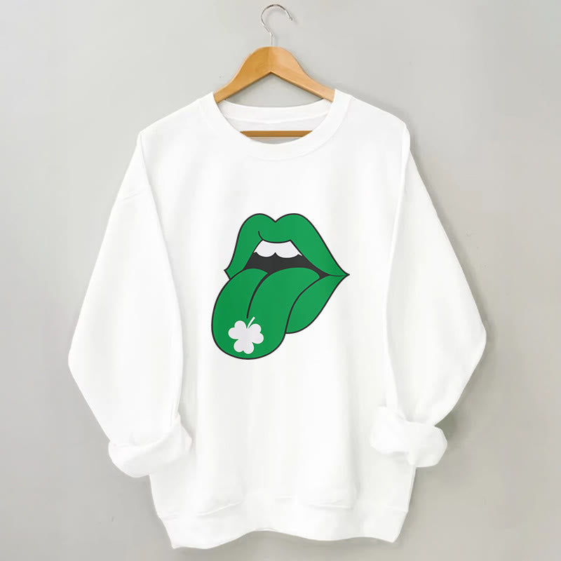 Sweatshirt mit grünen Lippen in Übergröße - Weiß - 3XL - image 3