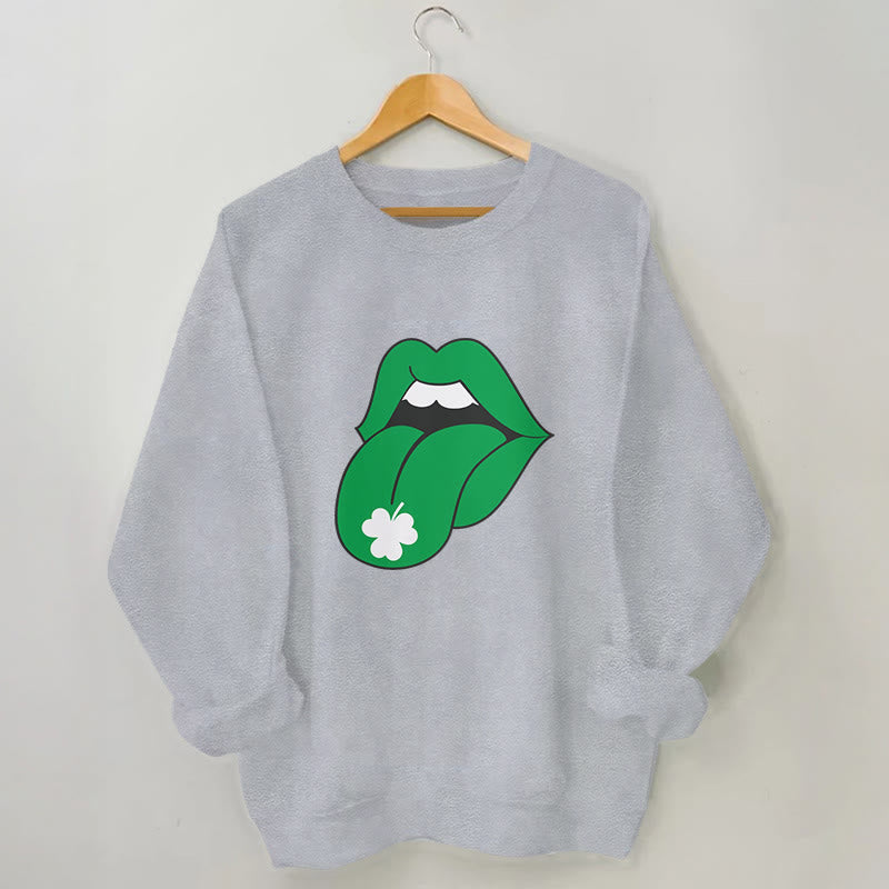 Sweatshirt mit grünen Lippen in Übergröße - Grau - 3XL - image 1