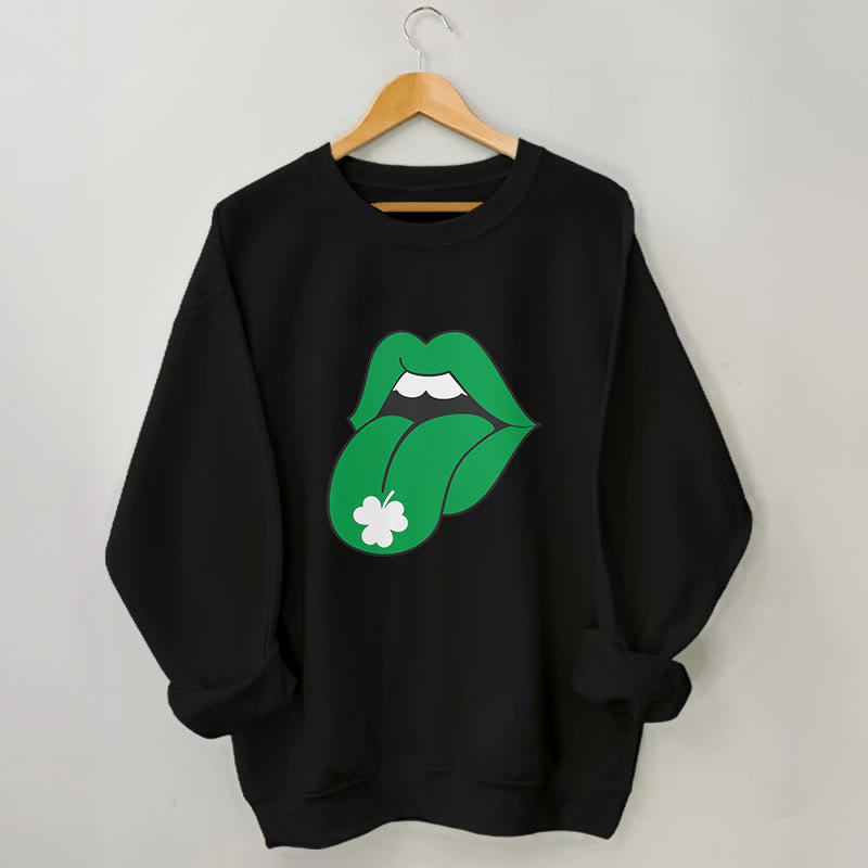Sweatshirt mit grünen Lippen in Übergröße - Schwarz - 3XL - image 2