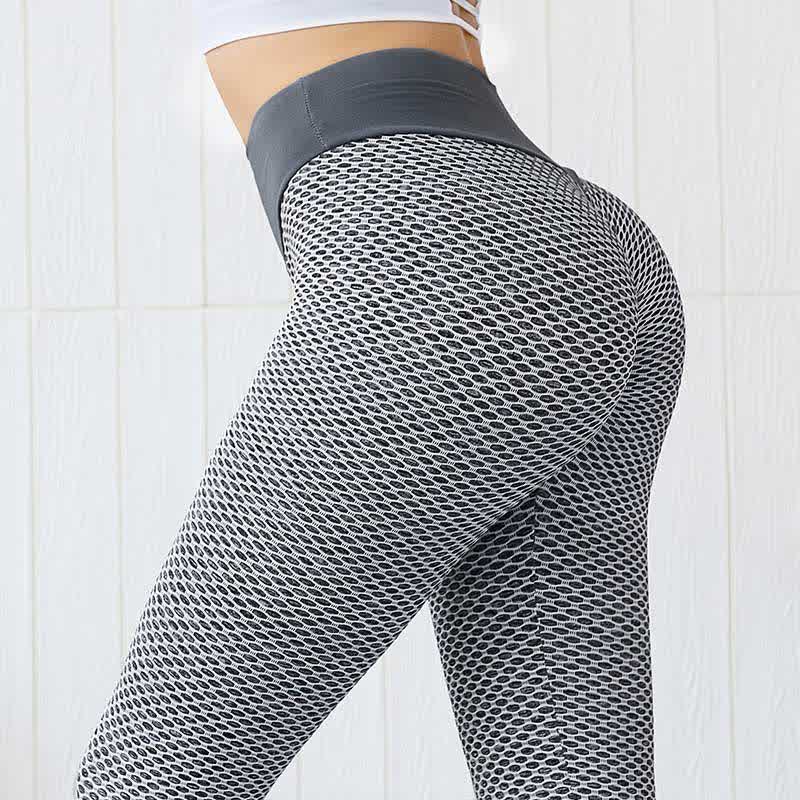 Leggings mit hohem Bund und Wabenmuster für Yoga und Fitness - Grau - 3XL - image 1