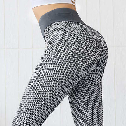 Leggings mit hohem Bund und Wabenmuster für Yoga und Fitness - Grau - 3XL - image 1