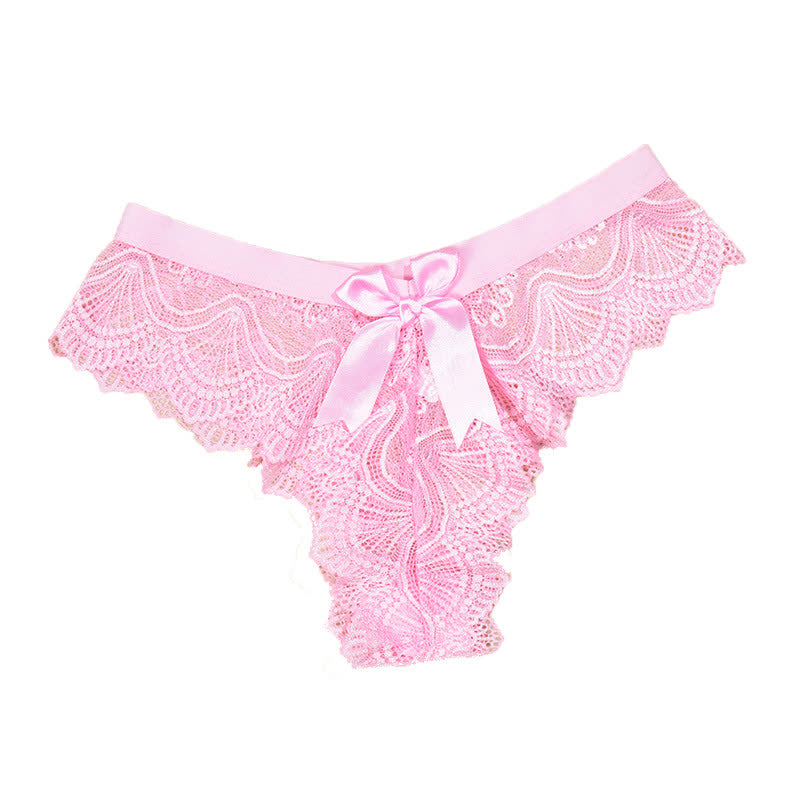 Sexy Low Rise-Tanga aus Spitze mit Schleife (3er-Pack) - Hellrosa - XL - image 9