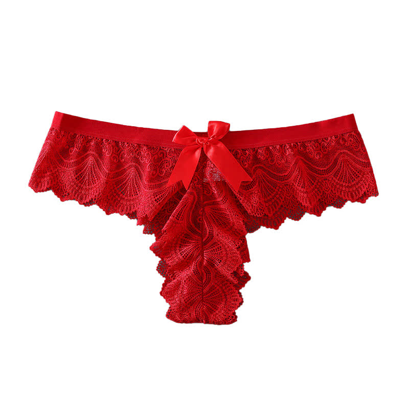 Sexy Low Rise-Tanga aus Spitze mit Schleife (3er-Pack) - Rot - XL - image 6