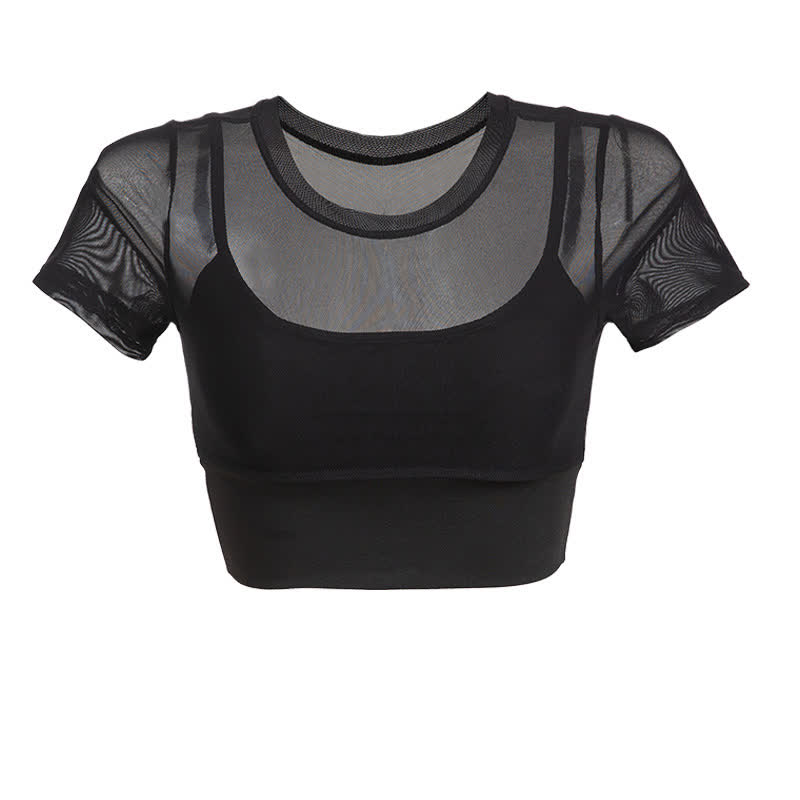 Kurze Yoga-Unterwäsche in Übergröße mit Mesh-Einsätzen und herausnehmbarem Brustpolster - Schwarz - 4XL - image 5