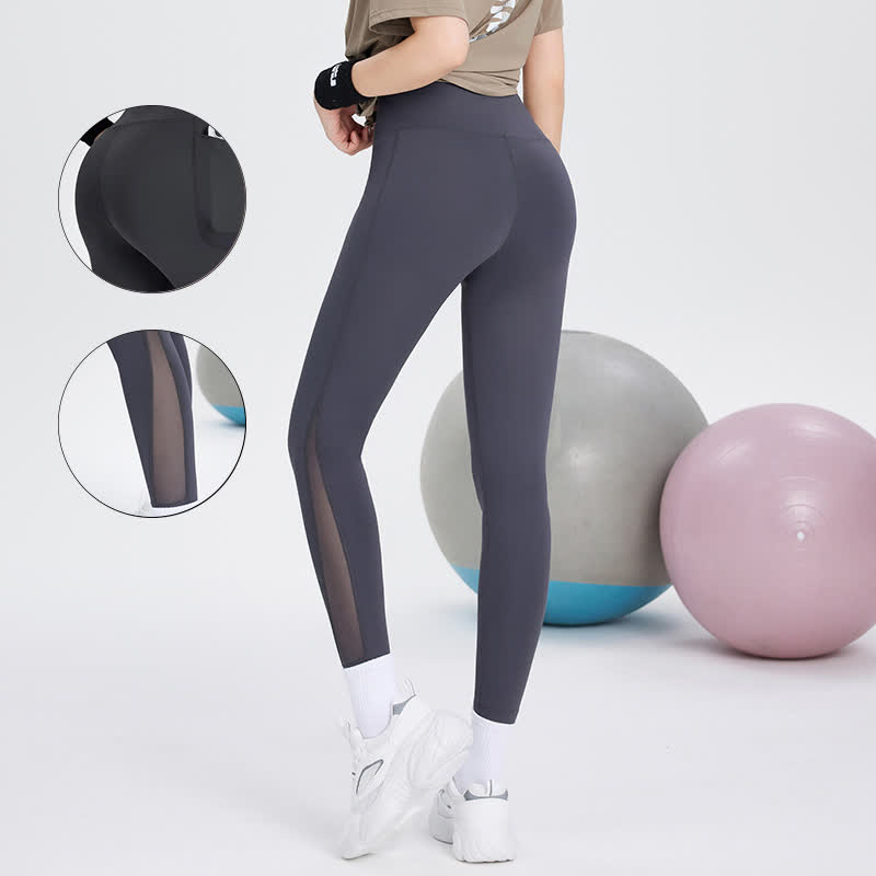 Yoga-Leggings in Übergröße mit hohem Bund und Mesh-Einsätzen - image 0