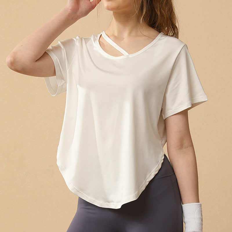 Plus Size Lockerer, atmungsaktiver, schnelltrocknender Yoga-Kurzarmanzug - Weiß - 3XL - image 6