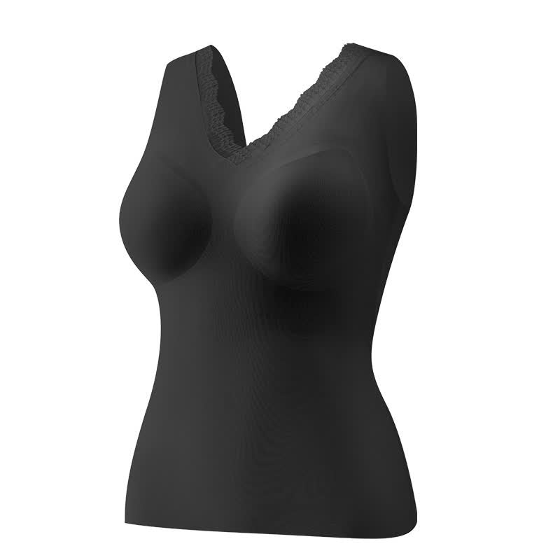 Gepolstertes, bügelloses Tanktop mit Spitzenkragen in Übergröße