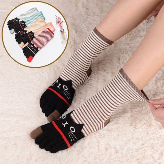 Gestreifte Socken zur Ausrichtung des Katzenviertels (5 Paar) - Khaki - EU37-40 (US4-7) - image 1