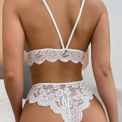 Sexy BH-Tanga-Set mit hohler Spitze in Übergröße, bügellos