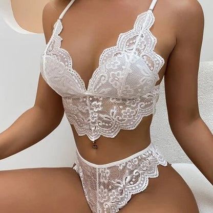 Sexy BH-Tanga-Set mit hohler Spitze in Übergröße, bügellos
