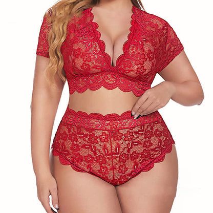 Sexy Spitzen-BH-Set in Übergröße, transparent, bügellos