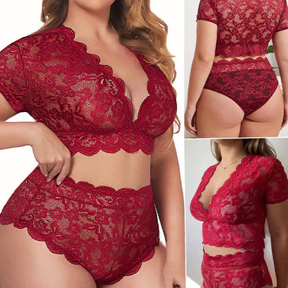 Sexy Spitzen-BH-Set in Übergröße, transparent, bügellos