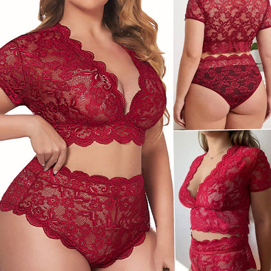 Sexy Spitzen-BH-Set in Übergröße, transparent, bügellos