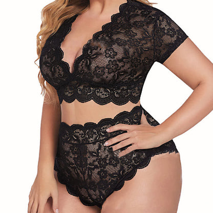 Sexy Spitzen-BH-Set in Übergröße, transparent, bügellos