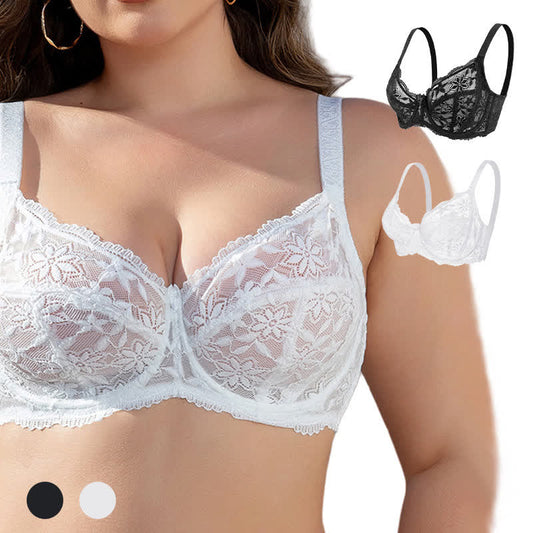 Sexy, dünner, atmungsaktiver Bügel-BH aus Spitze (2er-Pack)