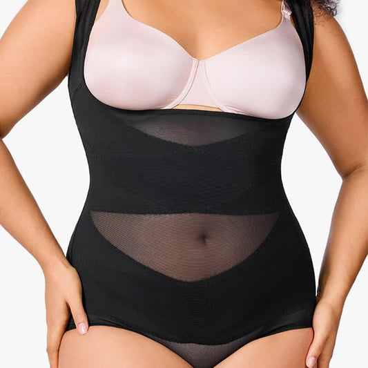 Sexy Shapewear aus Netzstoff mit gekreuzten Trägern und Bauchkontrolle in Übergröße