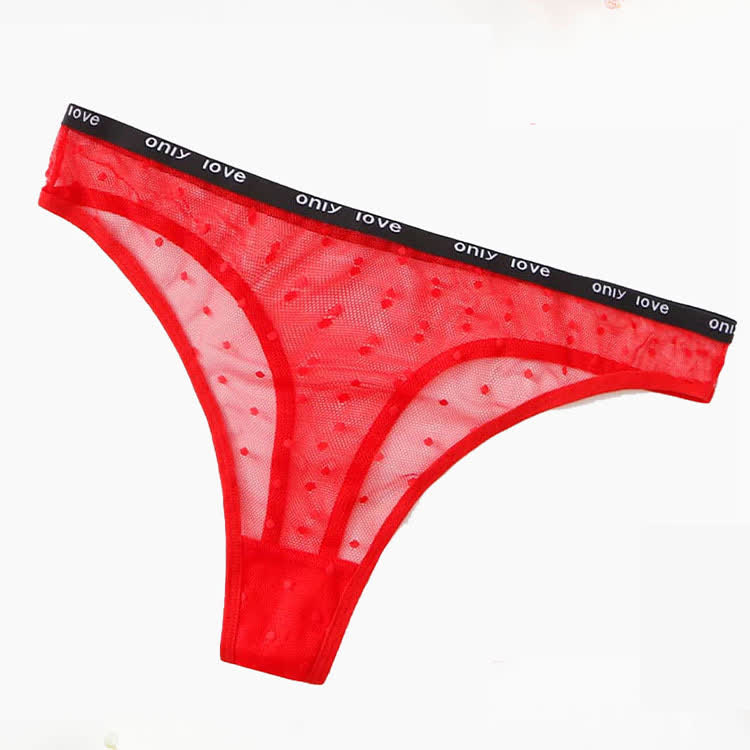 Sexy Tanga aus gepunktetem Netzstoff (3er-Pack) - Rot - 4XL - image 3