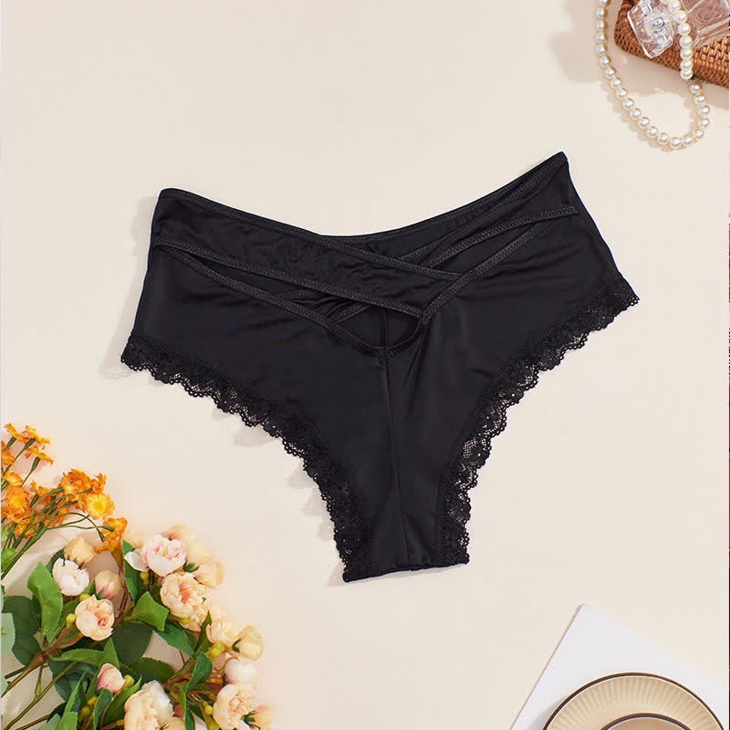 Sexy Slips aus Eisseide mit Spitzenbesatz und mittlerer Taille (2er-Pack)