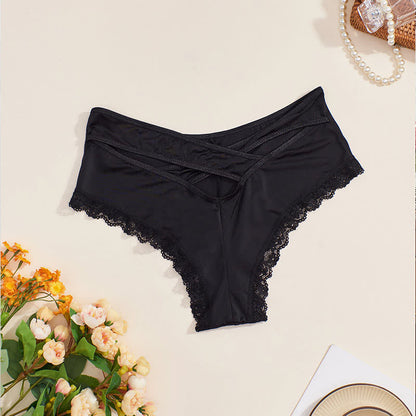 Sexy Slips aus Eisseide mit Spitzenbesatz und mittlerer Taille (2er-Pack)
