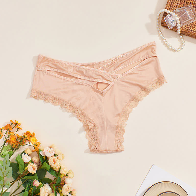 Sexy Slips aus Eisseide mit Spitzenbesatz und mittlerer Taille (2er-Pack)