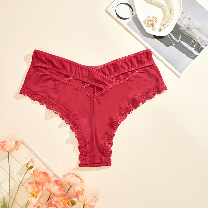 Sexy Slips aus Eisseide mit Spitzenbesatz und mittlerer Taille (2er-Pack)