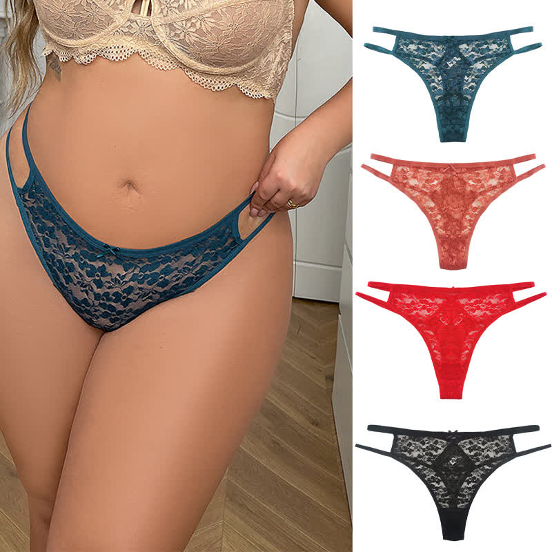 Sexy transparenter Spitzen-Taillen-String mit Hohlsaum (3er-Pack)