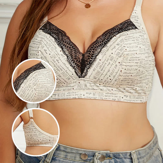 Sexy Push-Up-BH ohne Bügel aus Spitze mit Text-Print