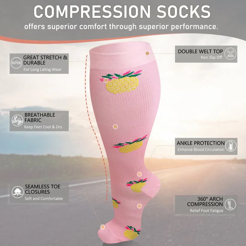 Plusock Kompressionsstrümpfe mit Ananas-Motiv in Übergröße, Größen 2XL-7XL (3 Paar) - image 3