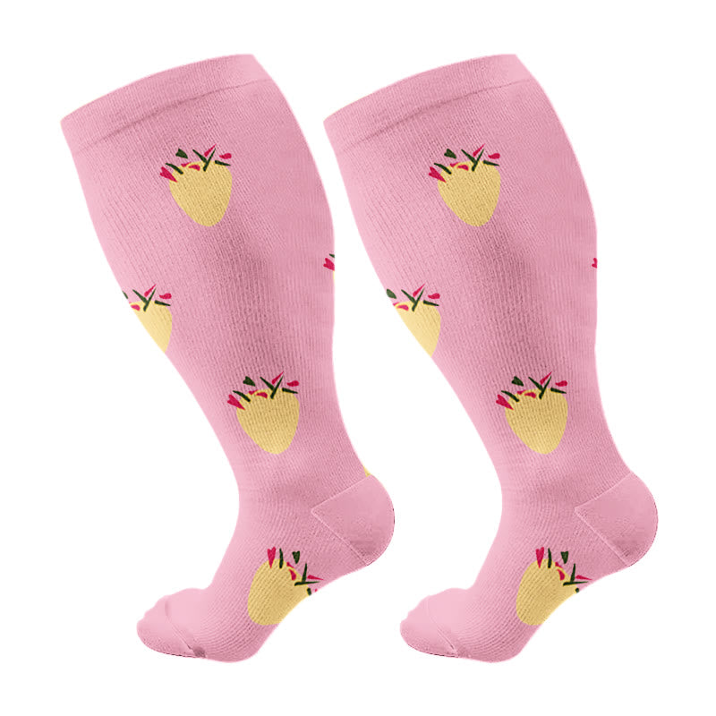 Kompressionsstrümpfe mit Ananas-Motiv und Hundepfotenabdrücken in Übergrößen, Größen 2XL- 7XL (3 Paar) - Rosa - 7XL - image 12