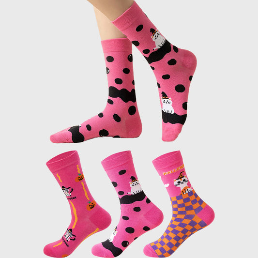 Rosa Katzen-Viertel-Socken in Übergröße (3 Paar) - image 1