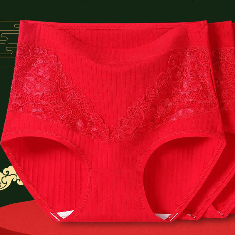 Atmungsaktive Höschen mit hoher Taille und floraler Spitze aus Baumwolle (3er-Pack)