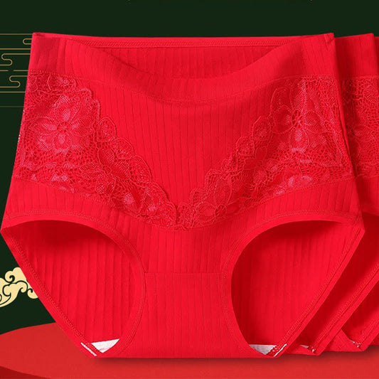 Atmungsaktive Höschen mit hoher Taille und floraler Spitze aus Baumwolle (3er-Pack)