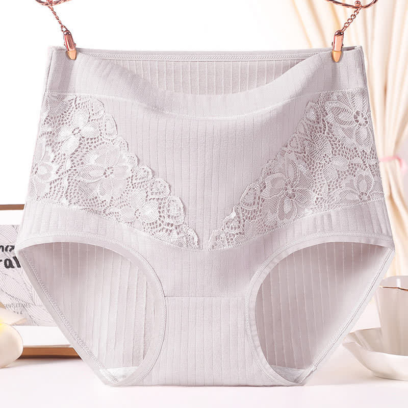 Atmungsaktive Höschen mit hoher Taille und floraler Spitze aus Baumwolle (3er-Pack)