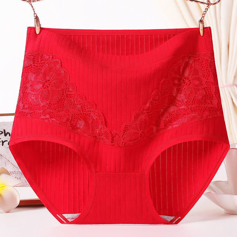 Atmungsaktive Höschen mit hoher Taille und floraler Spitze aus Baumwolle (3er-Pack)