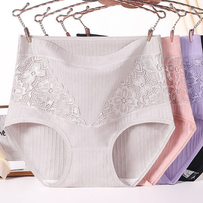 Atmungsaktive Höschen mit hoher Taille und floraler Spitze aus Baumwolle (3er-Pack)